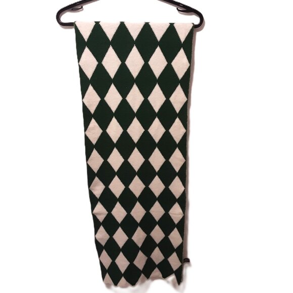 Chanel Silk Cashmere Blend Scarf Stole Muffler Green White Diamond Pattern Franc - Picture 5 of 6